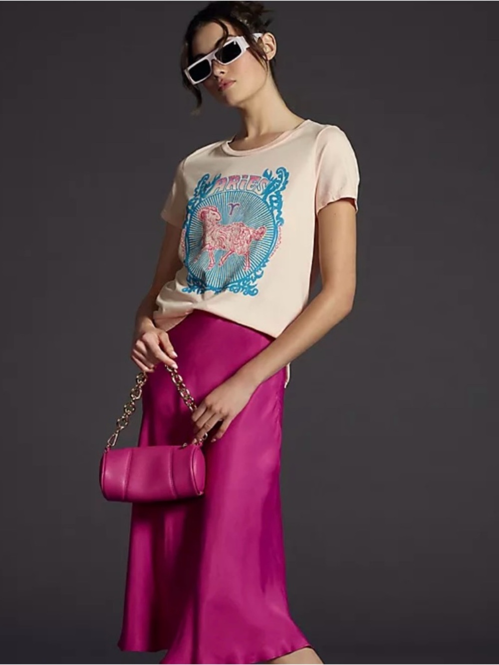 Anthropologie GEMINI Midnight Rider Pale Pink  Graphic Tee
